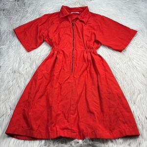 Nobel Women's M Paprika Red Utility Dress Collared Pockets Workwear Minimalist